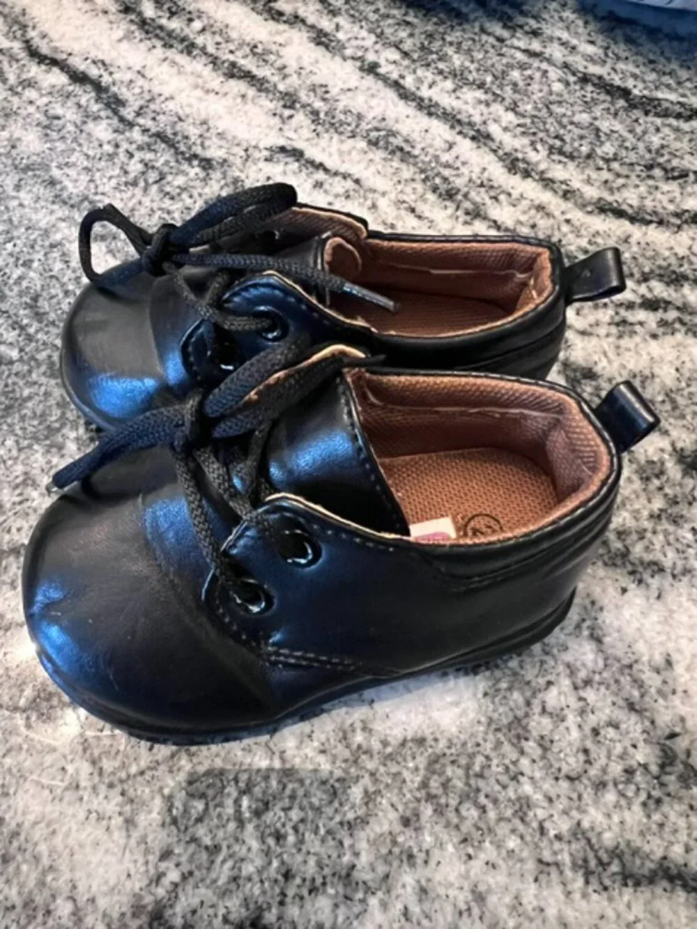 TENDERTOES‎ Infant Boys Black Oxford Crib shoes Size 2 faux leather Newborn